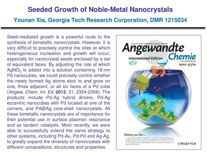 seeded growth of noble metal nanocrystals younan xia georgia tech research corporation dmr 1215034