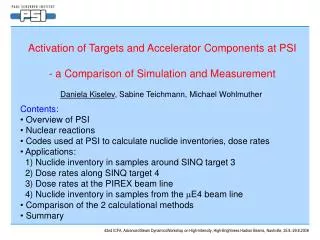 Activation of Targets and Accelerator Components at PSI