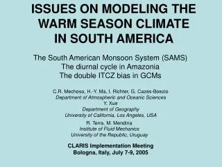 ISSUES ON MODELING THE WARM SEASON CLIMATE IN SOUTH AMERICA