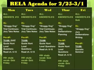 RELA Agenda for 2/25-3/1