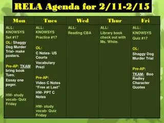 RELA Agenda for 2/11-2/15