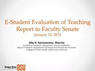 E-Student Evaluation of Teaching Report to Faculty Senate January 12, 2012