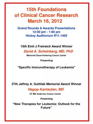 15th Foundations of Clinical Cancer Research March 16, 2012
