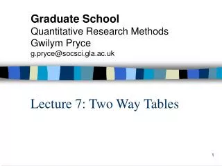 Graduate School Quantitative Research Methods Gwilym Pryce g.pryce@socsci.gla.ac.uk