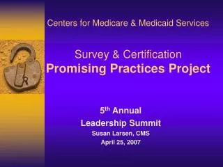 Centers for Medicare &amp; Medicaid Services Survey &amp; Certification Promising Practices Project