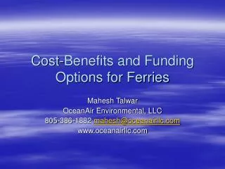 Cost-Benefits and Funding Options for Ferries