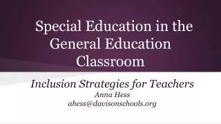 Special Education in the General Education Classroom