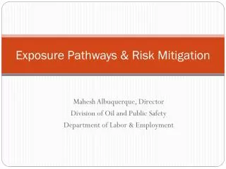Exposure Pathways &amp; Risk Mitigation