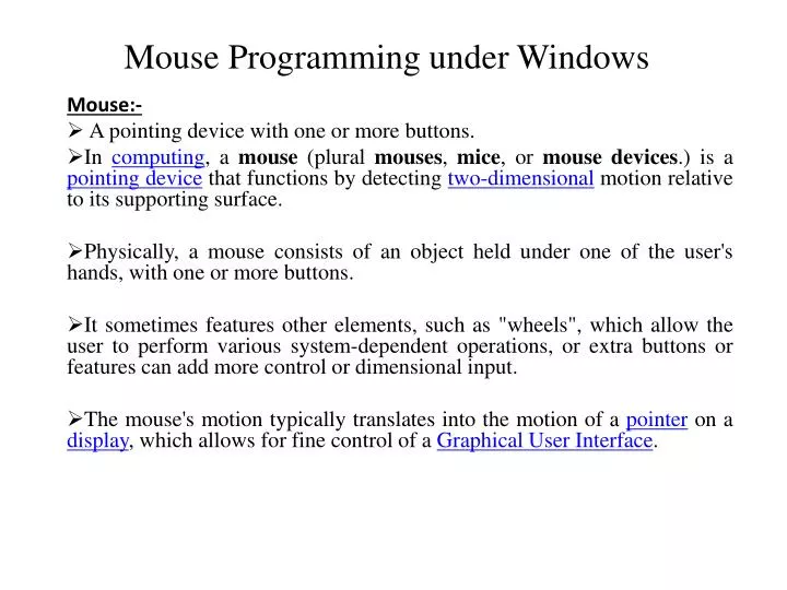 mouse programming under windows