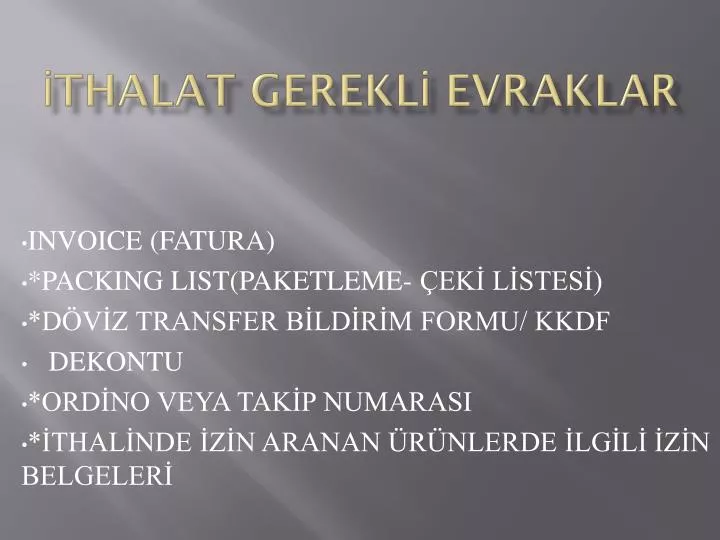 thalat gerekl evraklar