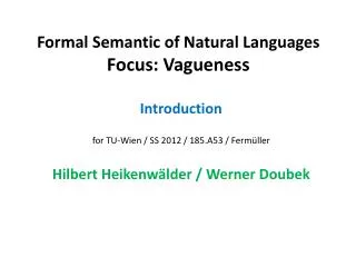 Formal Semantic of Natural Languages Focus: Vagueness