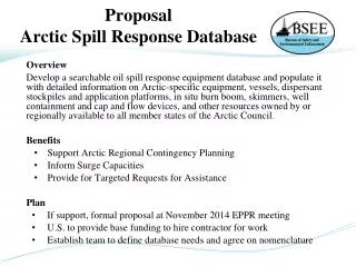 Proposal Arctic Spill Response Database
