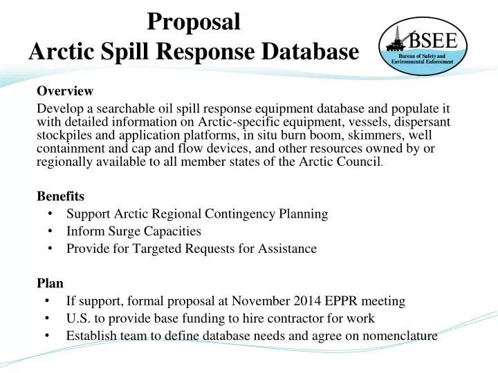 proposal arctic spill response database