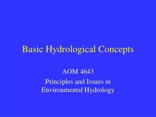 Basic Hydrological Concepts