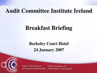 Audit Committee Institute Ireland Breakfast Briefing Berkeley Court Hotel 24 January 2007