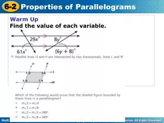 Warm Up Find the value of each variable.