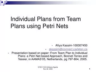 Individual Plans from Team Plans using Petri Nets