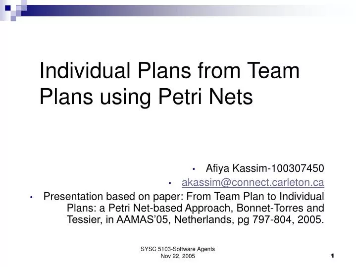 individual plans from team plans using petri nets
