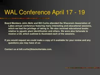 WAL Conference April 17 - 19