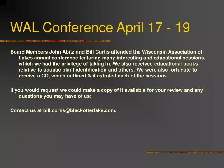 wal conference april 17 19