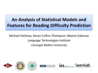 An Analysis of Statistical Models and Features for Reading Difficulty Prediction