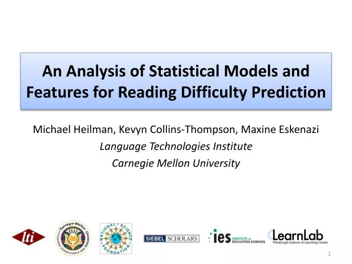 an analysis of statistical models and features for reading difficulty prediction
