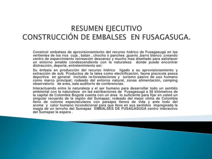 resumen ejecutivo construcci n de embalses en fusagasuga