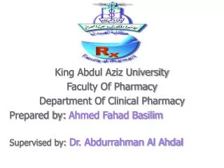 King Abdul Aziz University Faculty Of Pharmacy Department Of Clinical Pharmacy