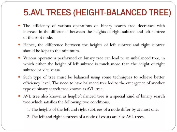 5 avl trees height balanced tree