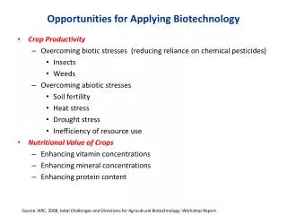 opportunities for applying biotechnology