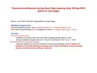 Transverse emittances during Abort Gap cleaning tests 30-Sep-2010 (plots on next page)