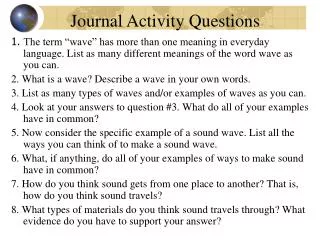 Journal Activity Questions