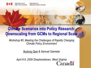 Climate Scenarios into Policy Research: Downscaling from GCMs to Regional Scale