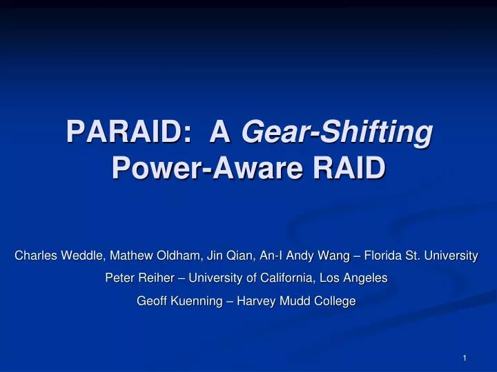 paraid a gear shifting power aware raid