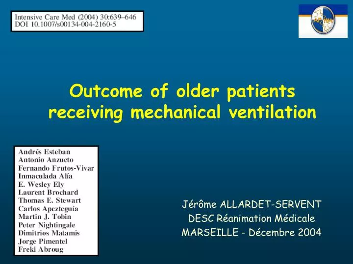 outcome of older patients receiving mechanical ventilation