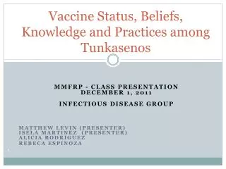 Vaccine Status, Beliefs, Knowledge and Practices among Tunkasenos