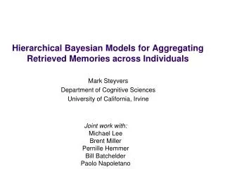 Hierarchical Bayesian Models for Aggregating Retrieved Memories across Individuals