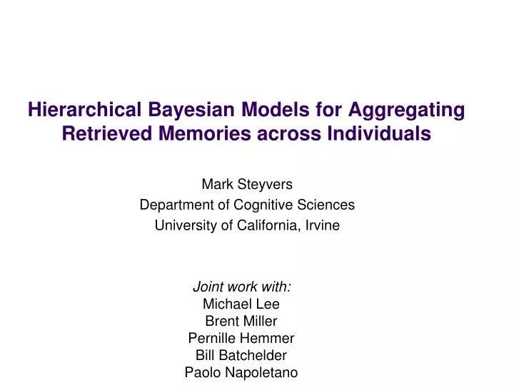 hierarchical bayesian models for aggregating retrieved memories across individuals