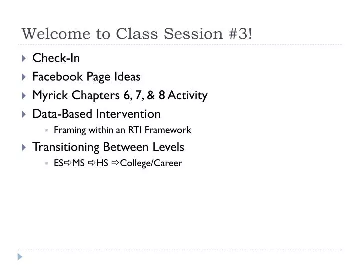 welcome to class session 3