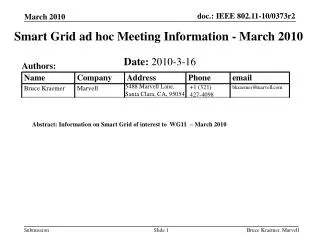 Smart Grid ad hoc Meeting Information - March 2010