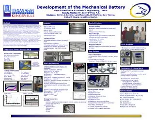 Development of the Mechanical Battery Dept of Mechanical &amp; Industrial Engineering, TAMUK