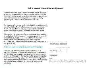 Lab 8: Partial Correlation Assignment