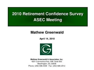 2010 Retirement Confidence Survey ASEC Meeting
