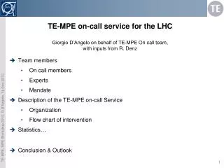 Team members On call members Experts Mandate Description of the TE-MPE on-call Service