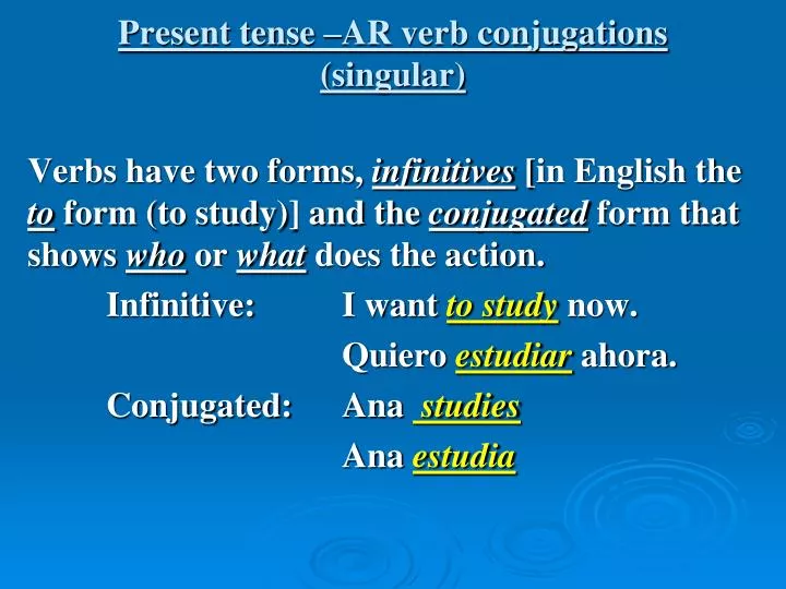 present tense ar verb conjugations singular