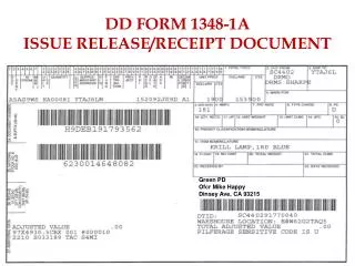 DD FORM 1348-1A ISSUE RELEASE/RECEIPT DOCUMENT