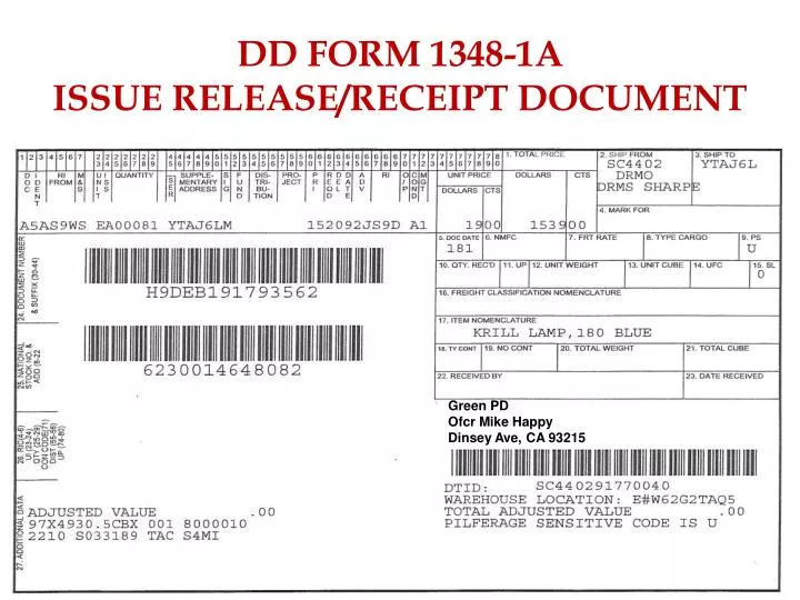 dd form 1348 1a issue release receipt document