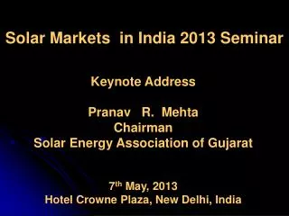 Solar Markets in India 2013 Seminar