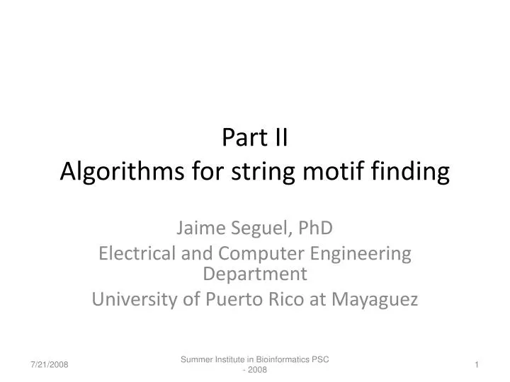 part ii algorithms for string motif finding