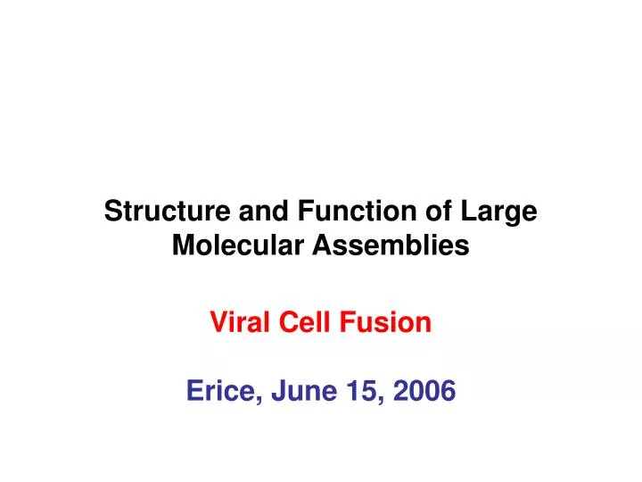 structure and function of large molecular assemblies viral cell fusion erice june 15 2006